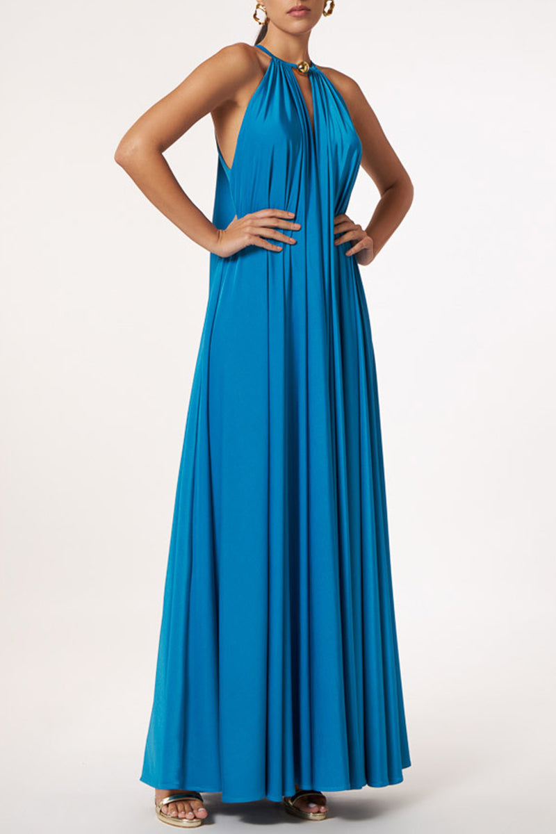 Kaynafashions - Casual Simplicity Solid Patchwork Halter A Line Dresses(4 Colors)