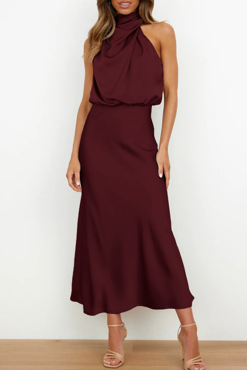 Kaynafashions - Celebrities Simplicity Solid Zipper Half A Turtleneck A Line Dresses(6 Colors)