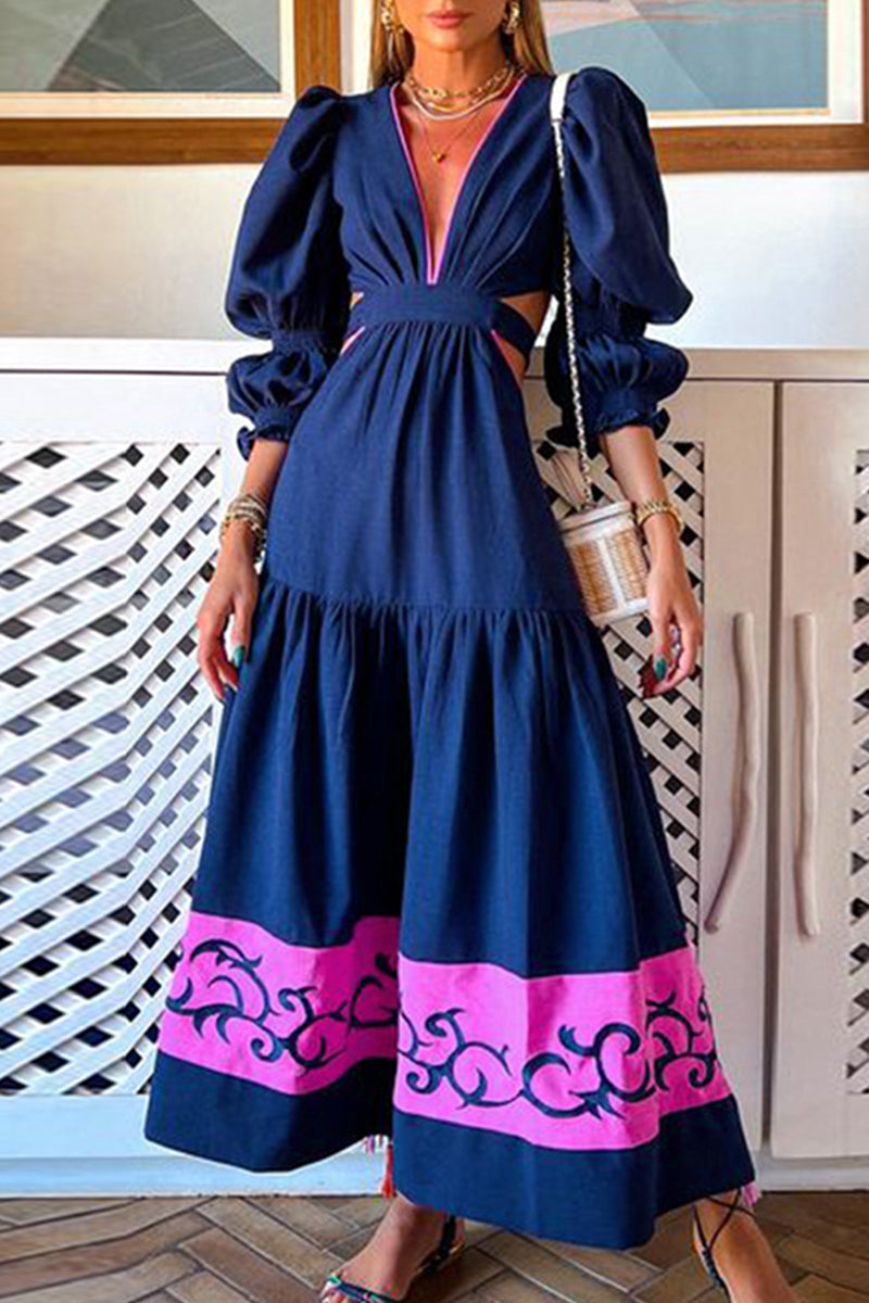 Kaynafashions - Elegant Print Solid Color A Line Dresses(3 Colors)