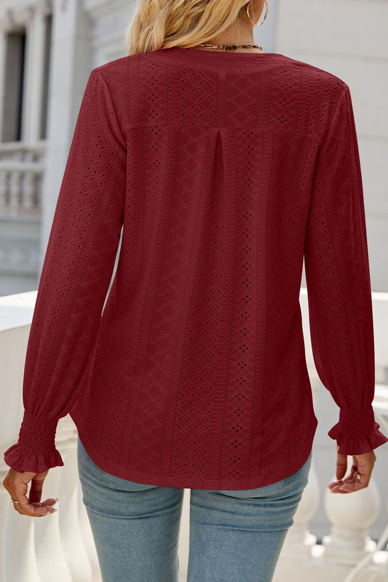 Kaynafashions - Casual Solid Hollowed Out Stringy Selvedge V Neck Tops