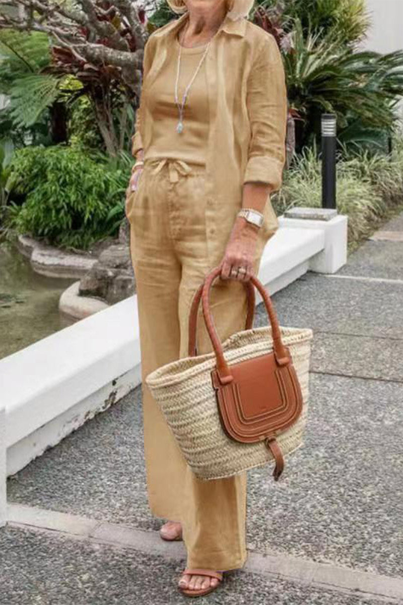 Kaynafashions - Casual Simplicity Solid Solid Color Turndown Collar Nine Points Sleeve Three Pieces