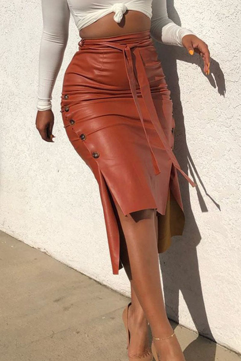 Kaynafashions - Sexy Bandage Buttons Asymmetrical High Waist Bottoms(3 Colors)