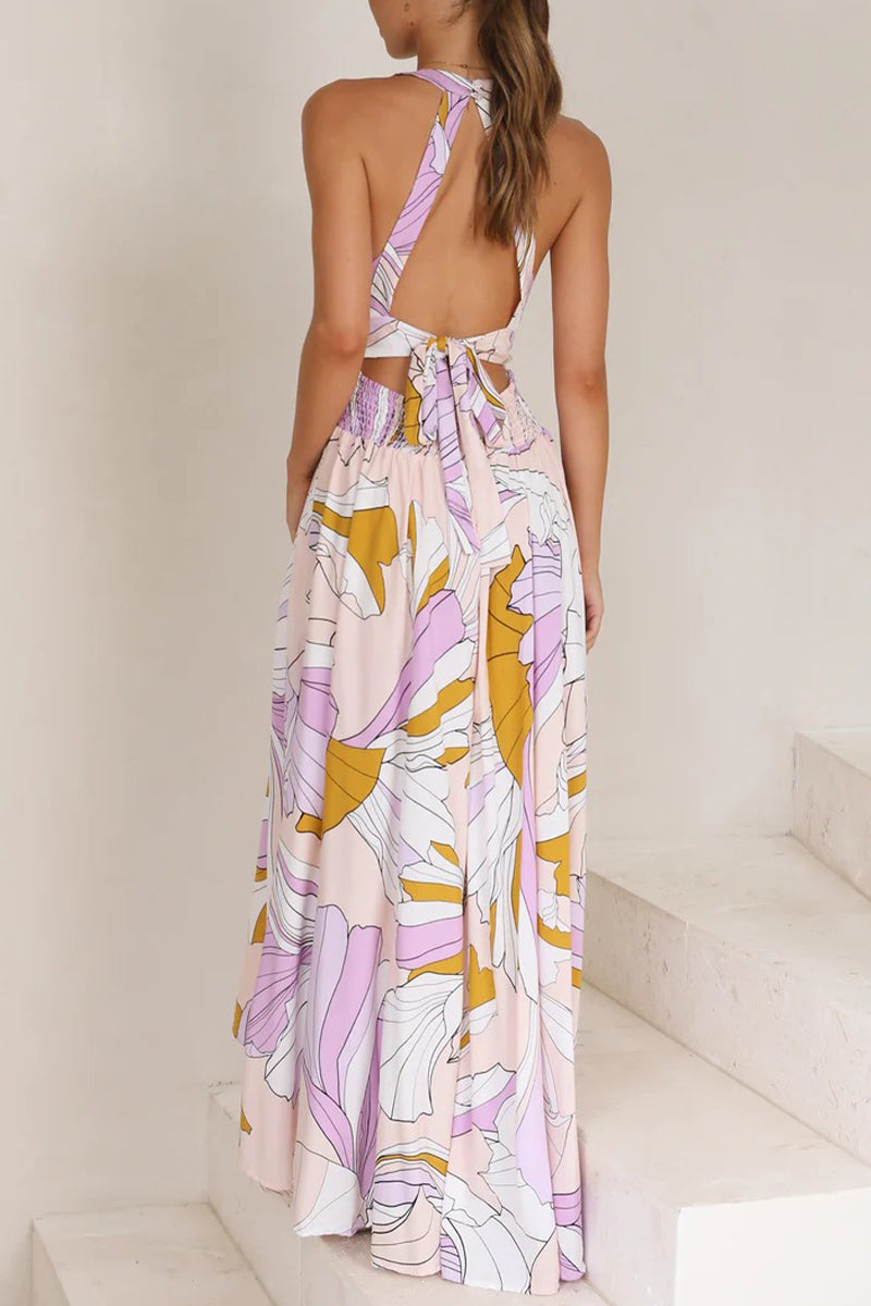 Kaynafashions - Sweet Elegant Geometric Lace Frenulum Halter Waist Skirt Dresses