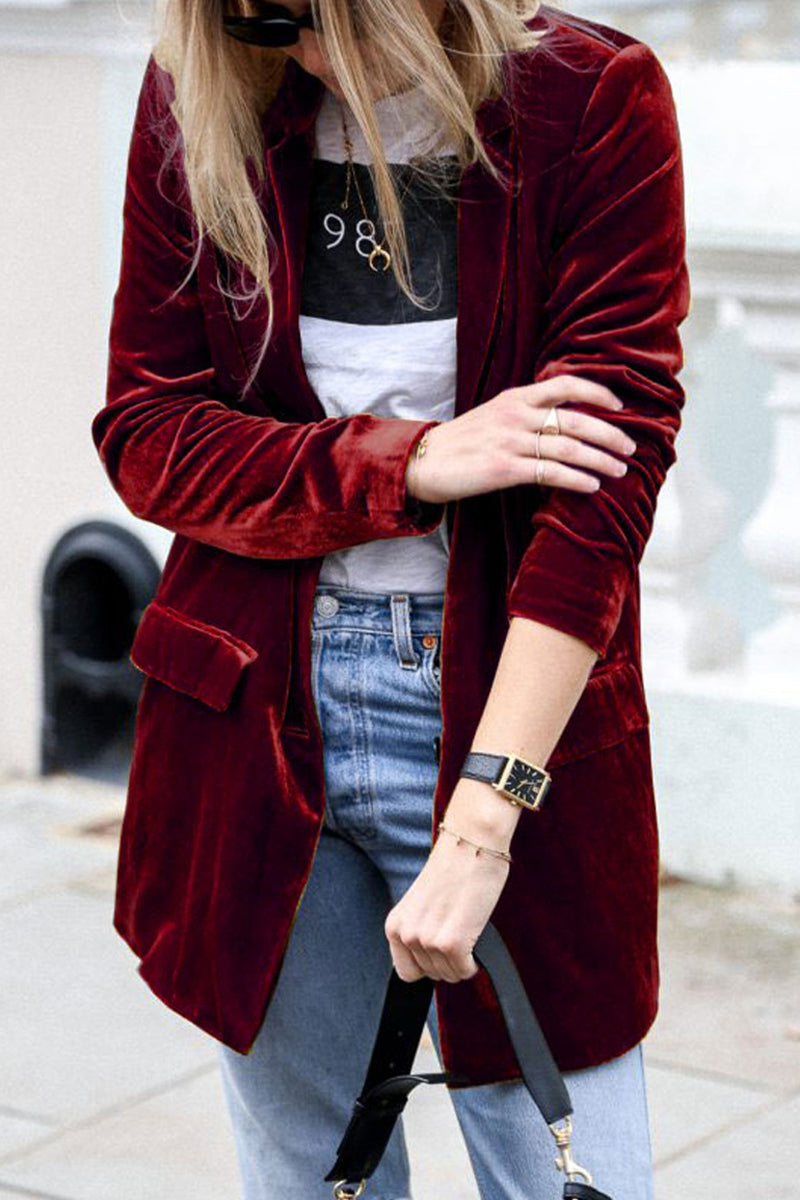 Kaynafashions - Elegant Solid Pocket Turndown Collar Outerwear(4 Colors)