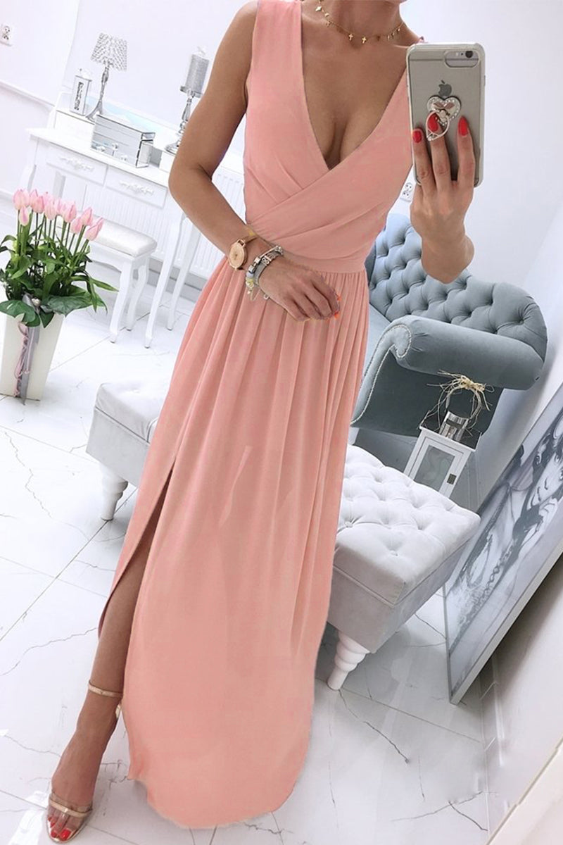 Kaynafashions - Sexy Simplicity Solid Slit V Neck Princess Dresses(6 Colors)