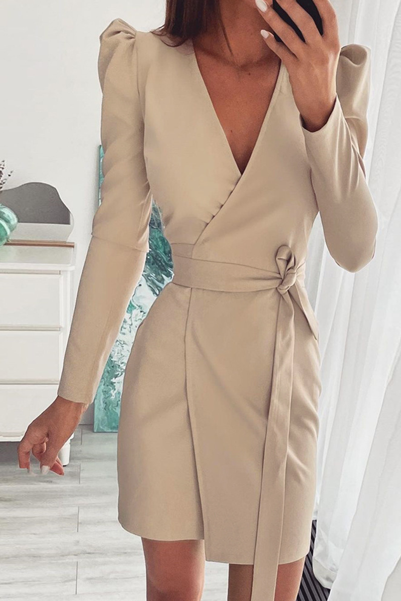 Kaynafashions - Fashion Solid Patchwork V Neck Waist Skirt Dresses(4 colors)