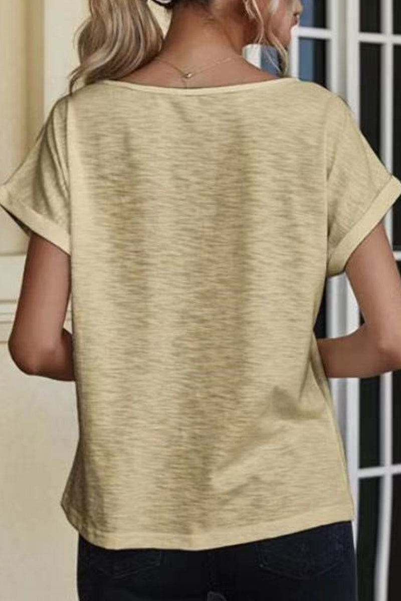 Kaynafashions - Casual Solid Lace Patchwork V Neck T-Shirts(3 Colors)