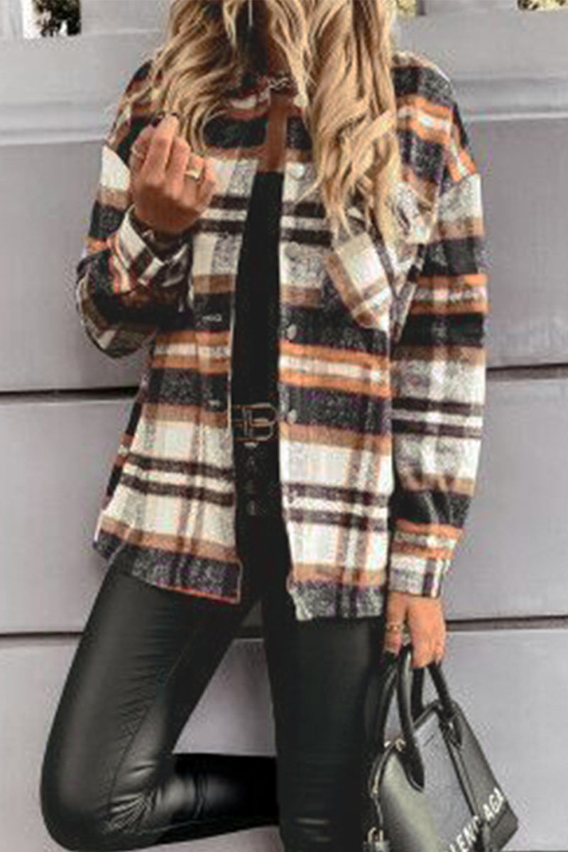 Kaynafashions - Fashion Casual Plaid Patchwork Turndown Collar Tops