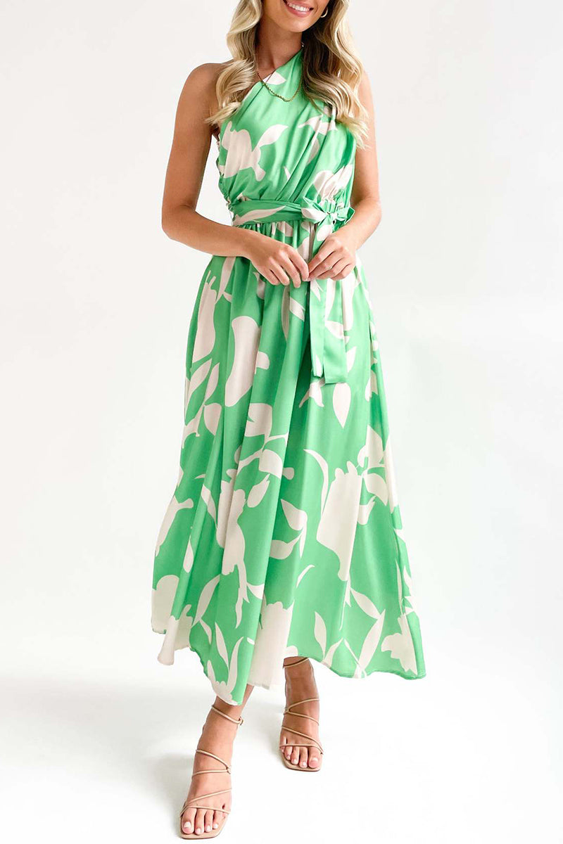 Kaynafashions - Street College Geometric Printing Oblique Collar Sleeveless Dress Dresses