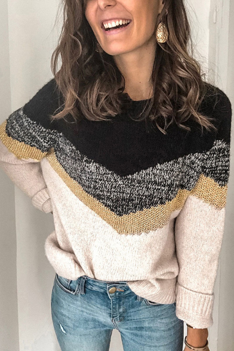 Kaynafashions - Fashion Street Patchwork O Neck Sweaters(5 colors)