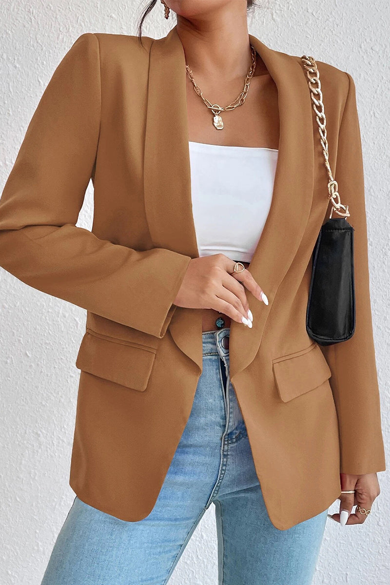 Kaynafashions - Work Solid Pocket Turn-back Collar Outerwear