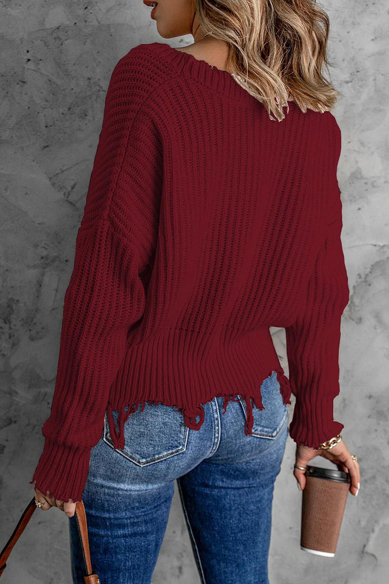 Kaynafashions - Fashion Solid Tassel V Neck Sweaters(8 Colors)