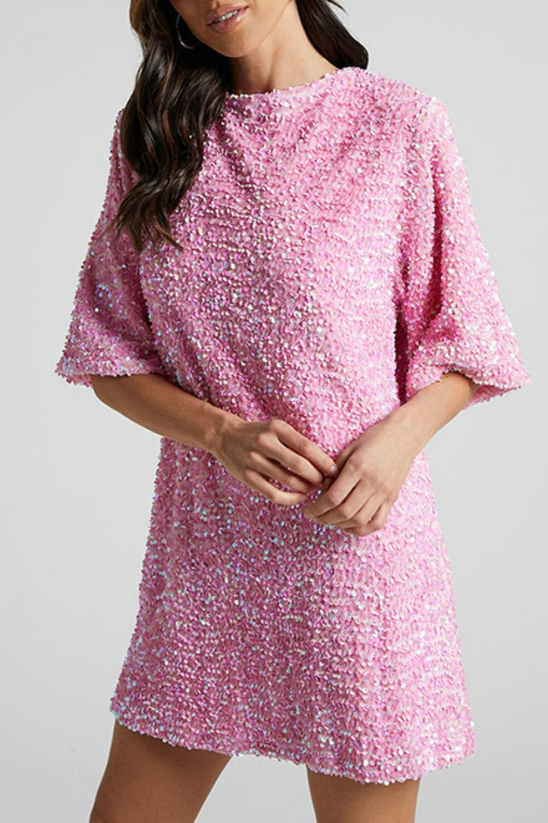 Kaynafashions - Casual Patchwork Sequins Frenulum Backless O Neck Dresses