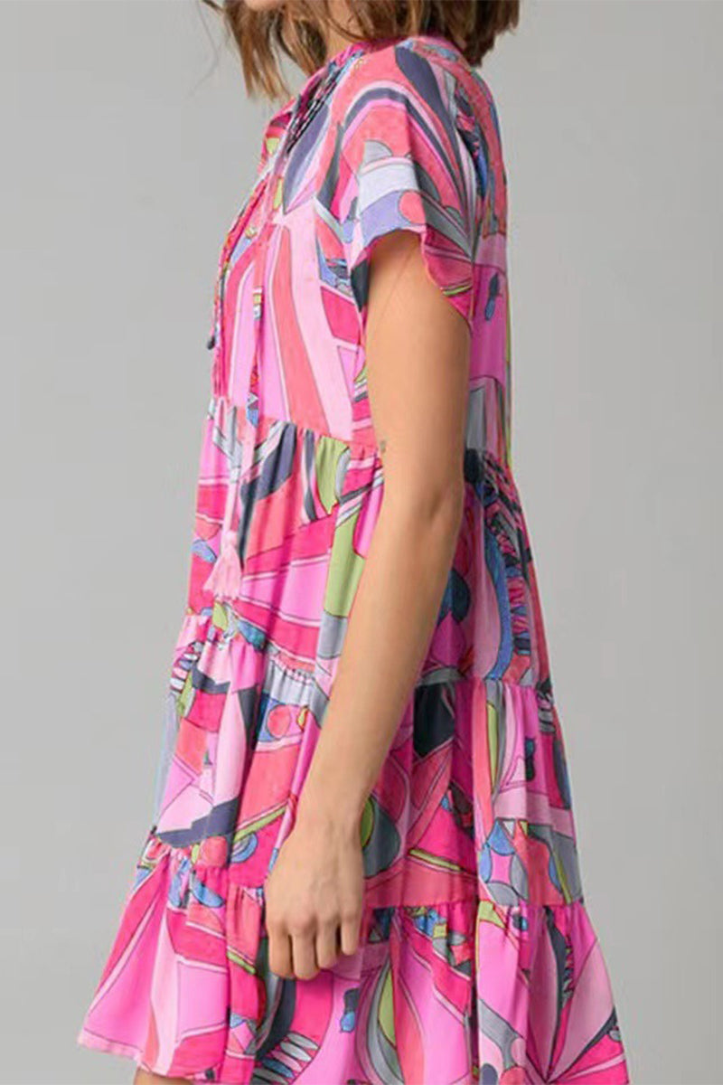 Kaynafashions - Bohemian Geometric Print V Neck A Line Dresses