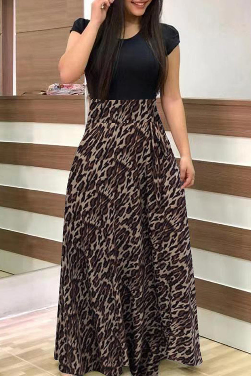 Kaynafashions - Casual Bohemian Print Solid Patchwork O Neck Short Sleeve Dress Dresses(12 Colors)