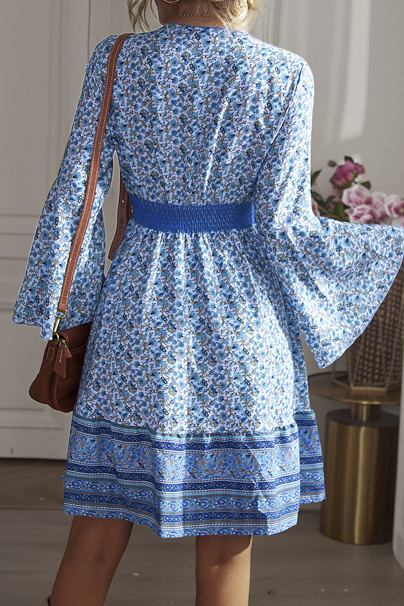 Kaynafashions - Sweet Elegant Print Patchwork V Neck A Line Dresses