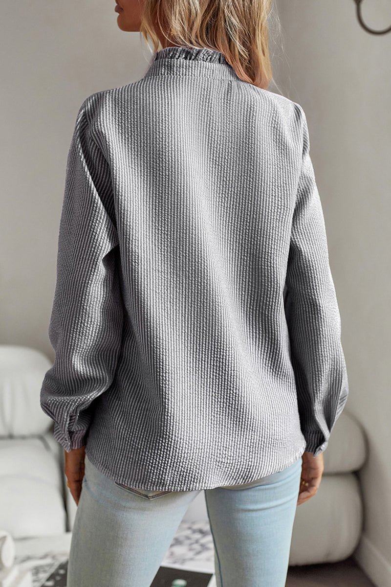 Kaynafashions - British Style Solid Patchwork Lotus Leaf Collar Tops