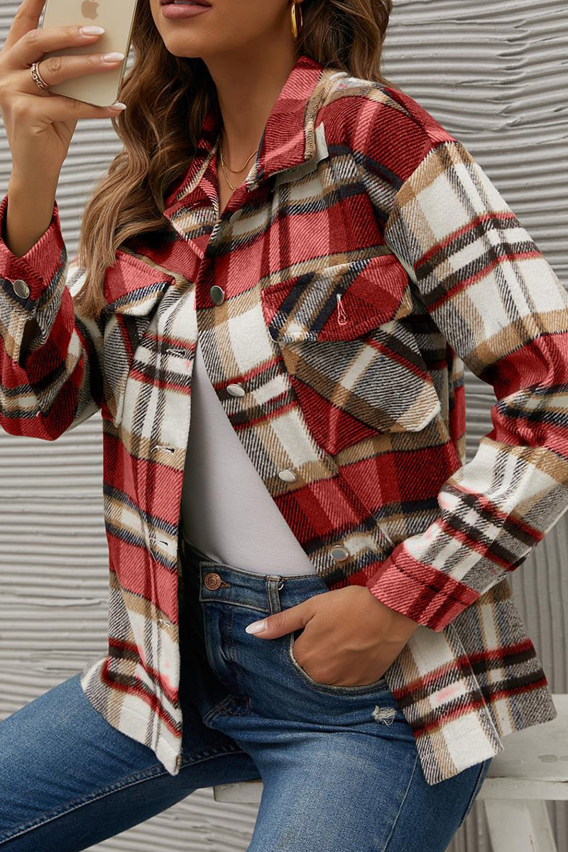 Kaynafashions - Casual Plaid Patchwork Turndown Collar Tops(6 colors)