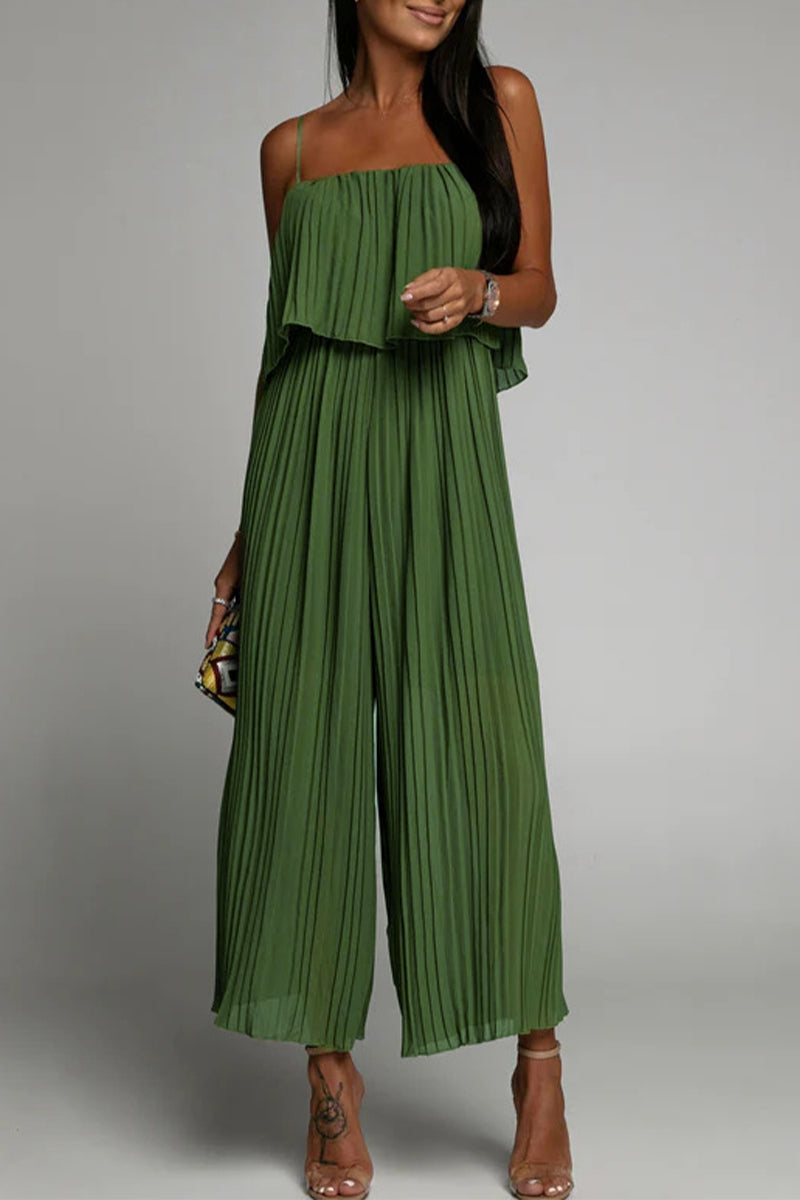 Kaynafashions - Casual Simplicity Solid Fold Strapless Loose Jumpsuits(3 Colors)