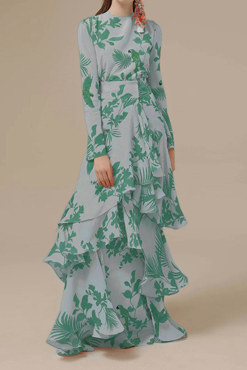 Kaynafashions - Elegant Floral Asymmetrical O Neck Irregular Dress Dresses