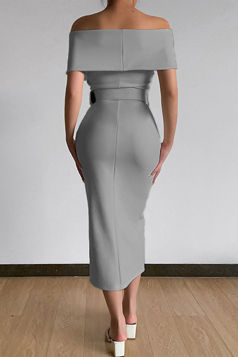Kaynafashions - Sexy Elegant Solid With Belt V Neck One Step Skirt Dresses(8 Colors)