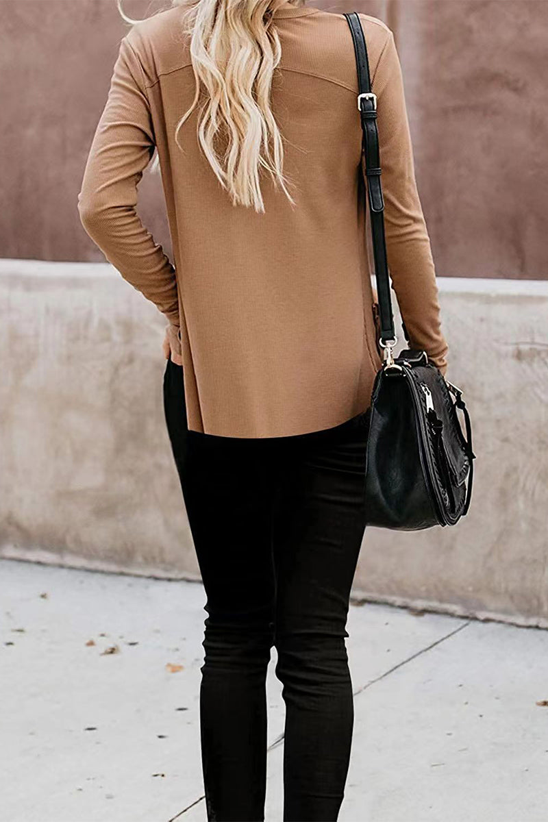 Kaynafashions - Fashion Casual Patchwork Buttons V Neck T-Shirts(6 Colors)