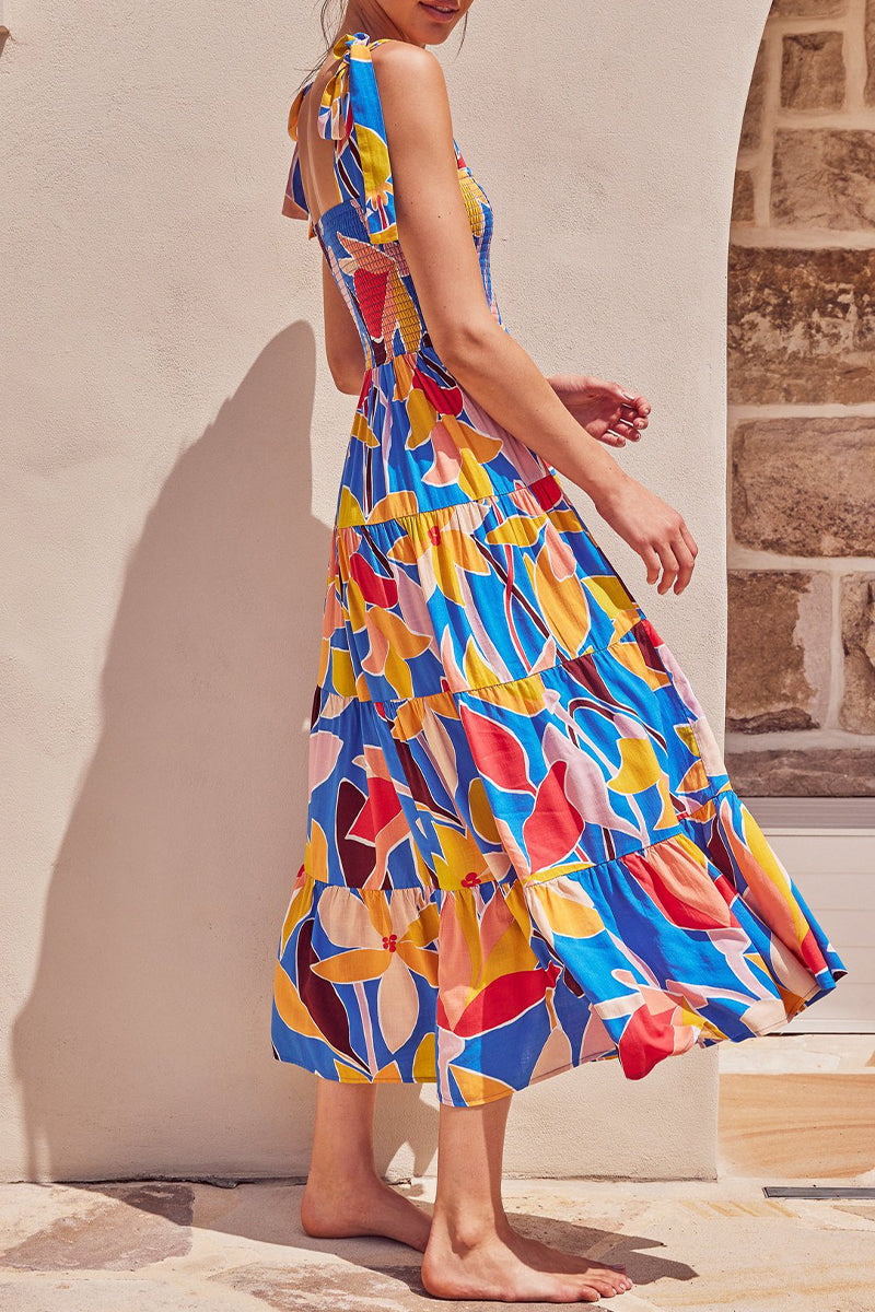 Kaynafashions - Fashion Street Dot Patchwork Spaghetti Strap Printed Dresses(22 Colors)