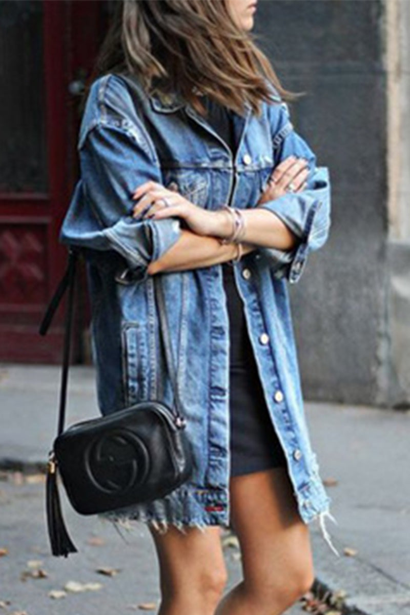 Kaynafashions - Casual Street Solid Buckle Square Collar Outerwear