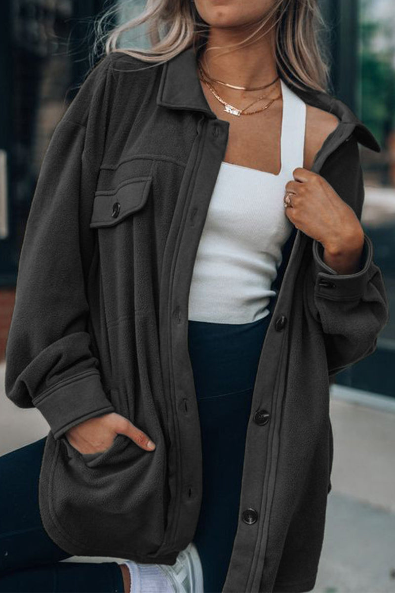 Kaynafashions - Street Solid Patchwork Turndown Collar Outerwear(7 Colors)