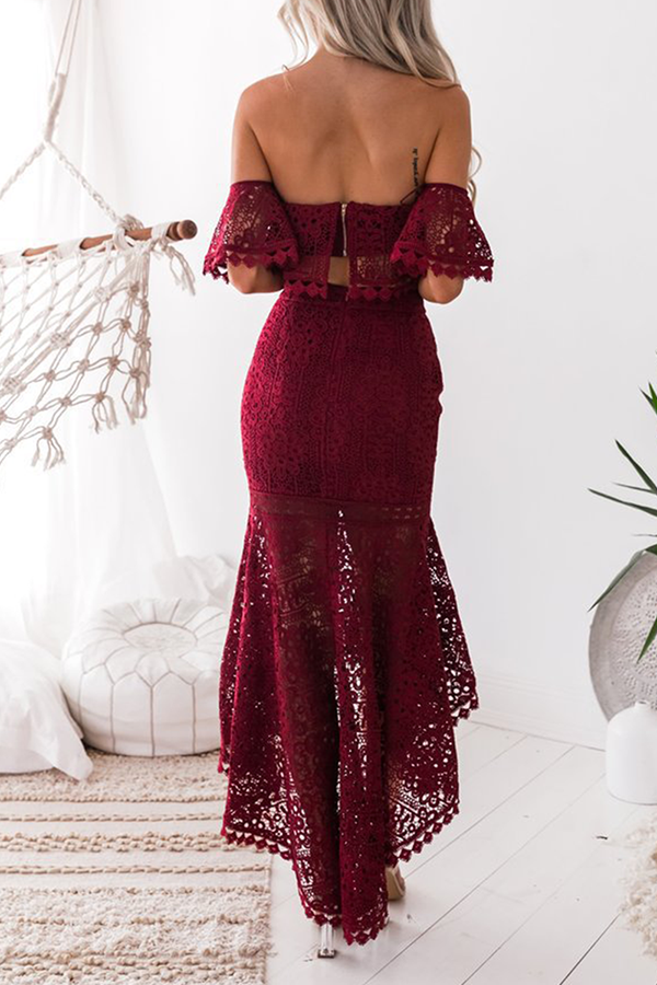 Kaynafashions - Fashion Elegant Solid Hollowed Out Backless Strapless Short Sleeve Two Pieces(3 Colors)