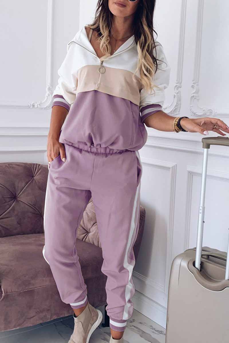 Kaynafashions - Elegant Solid Patchwork Hooded Collar Long Sleeve Two Pieces