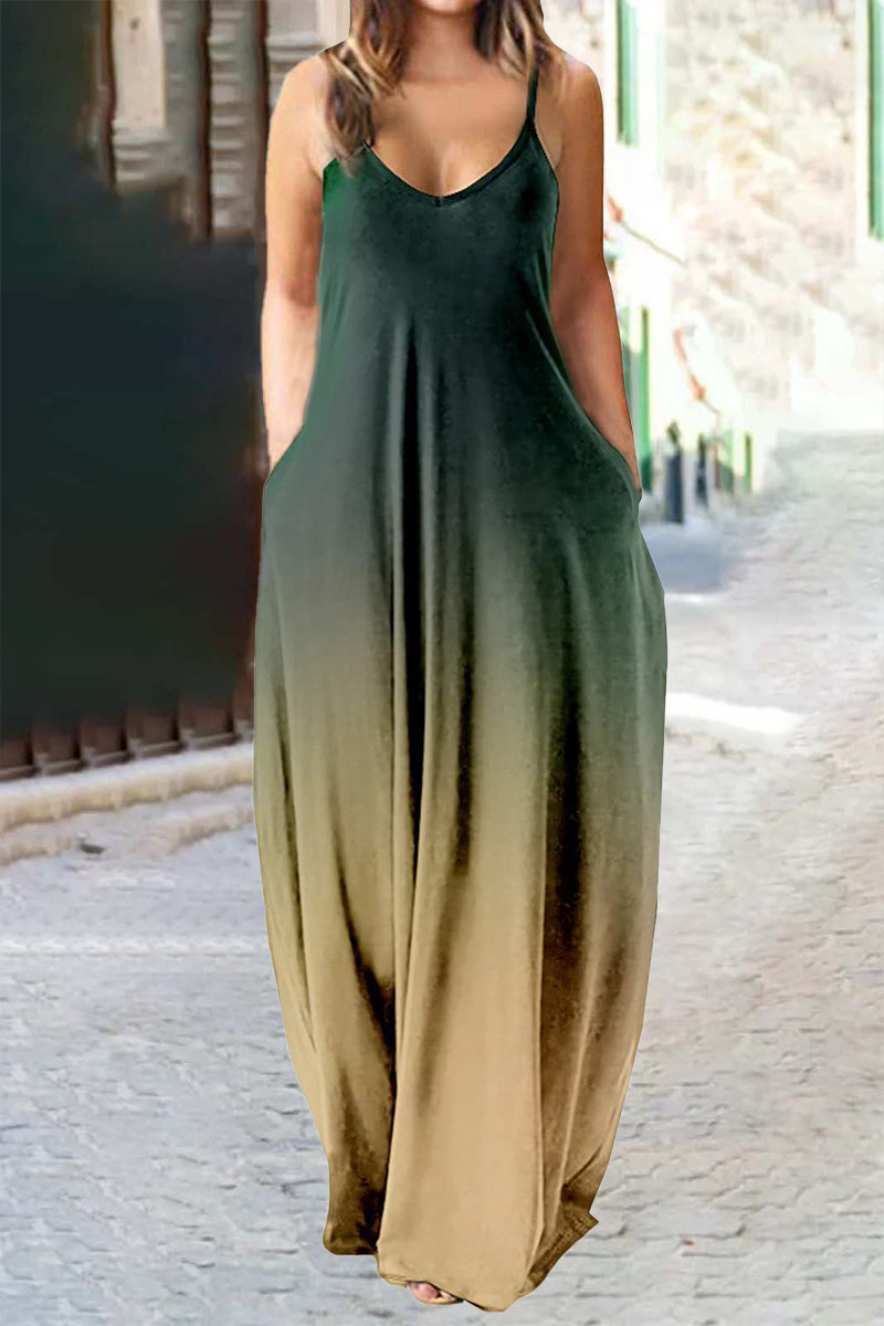 Kaynafashions - Plus Size Casual Vacation Gradual Change Pocket Contrast V Neck Printed Dress Dresses