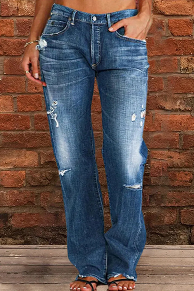 Kaynafashions - Casual Street Patchwork Ripped Straight Denim Jeans