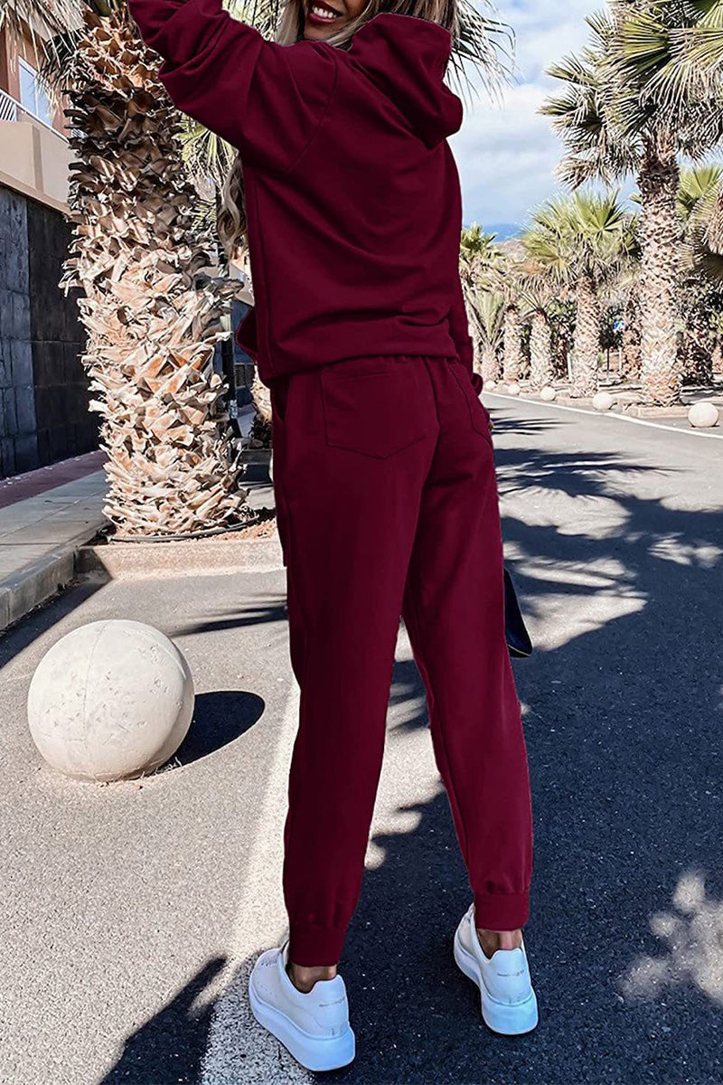 Kaynafashions - Casual Solid Patchwork Hooded Collar Long Sleeve Two Pieces