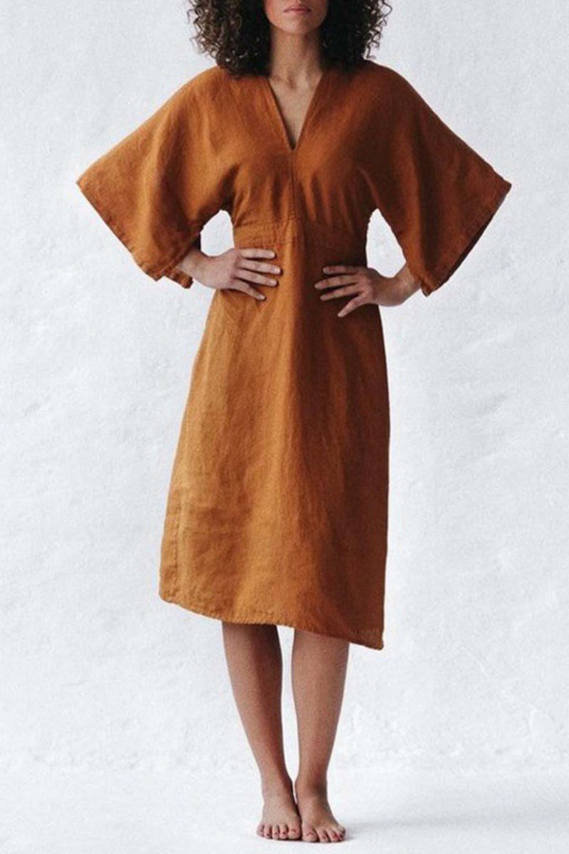 Kaynafashions - Casual Simplicity Solid Frenulum V Neck A Line Dresses