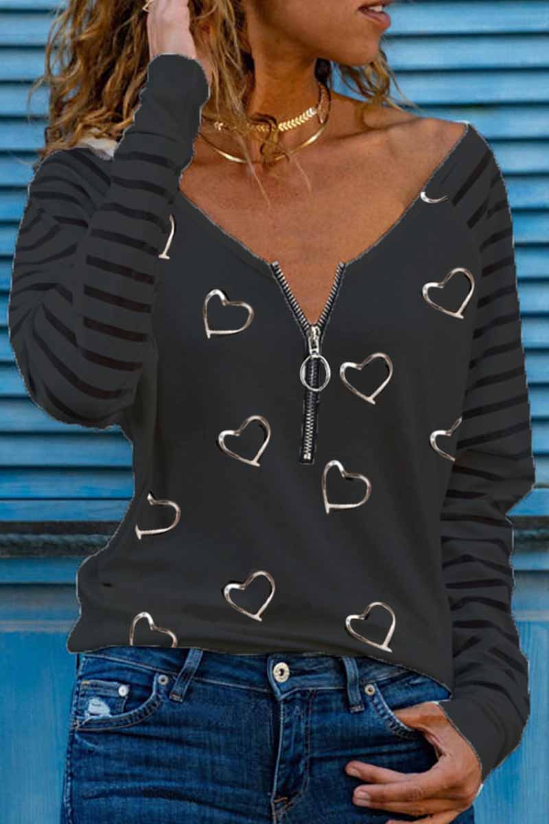 Kaynafashions - Casual Print Patchwork V Neck Tops