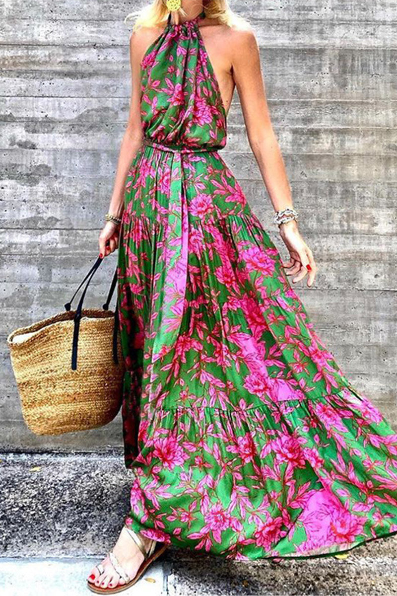 Kaynafashions - Sexy Printing Halter Printed Dress Dresses