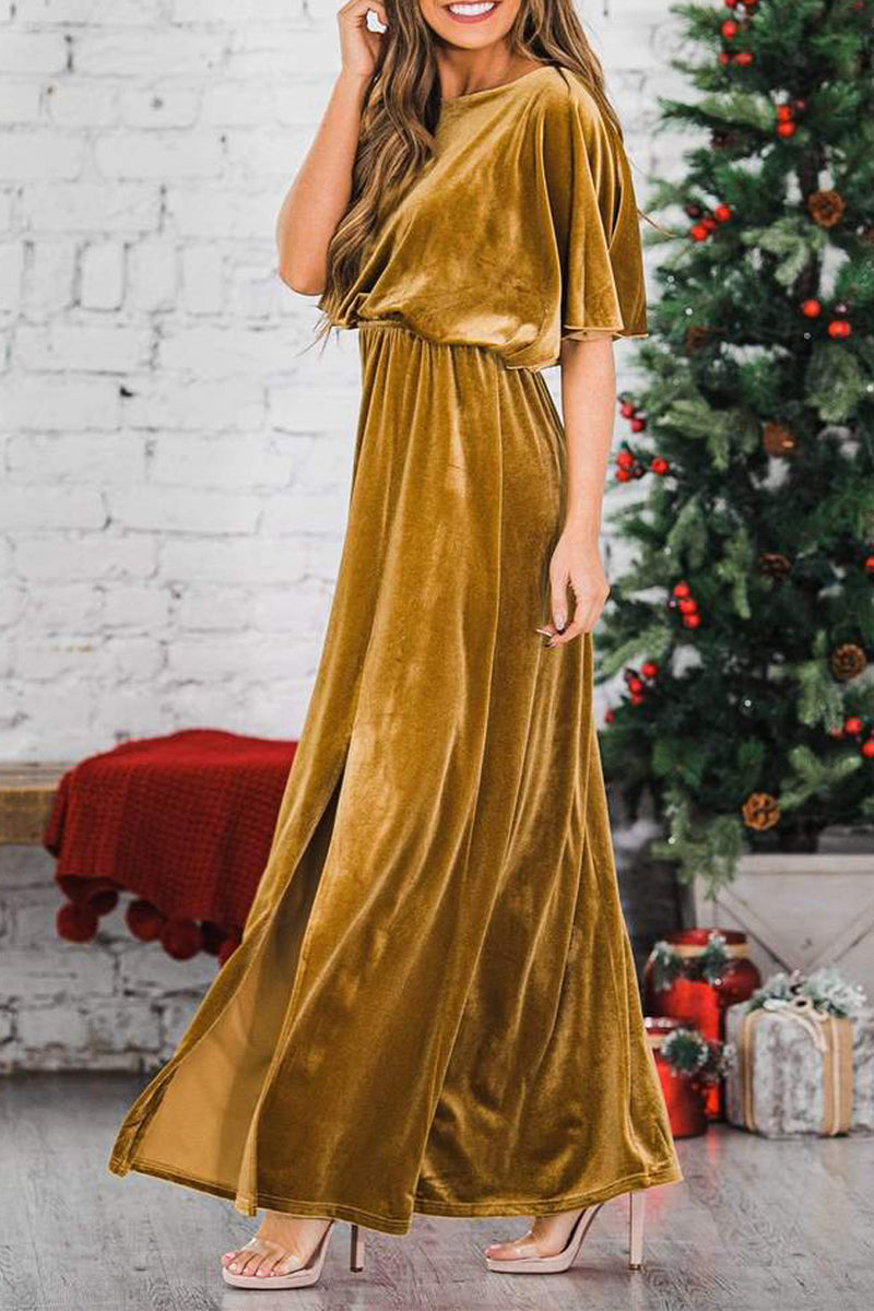 Kaynafashions - Sexy Elegant Solid Color O Neck Evening Dress Dresses(4 Colors)