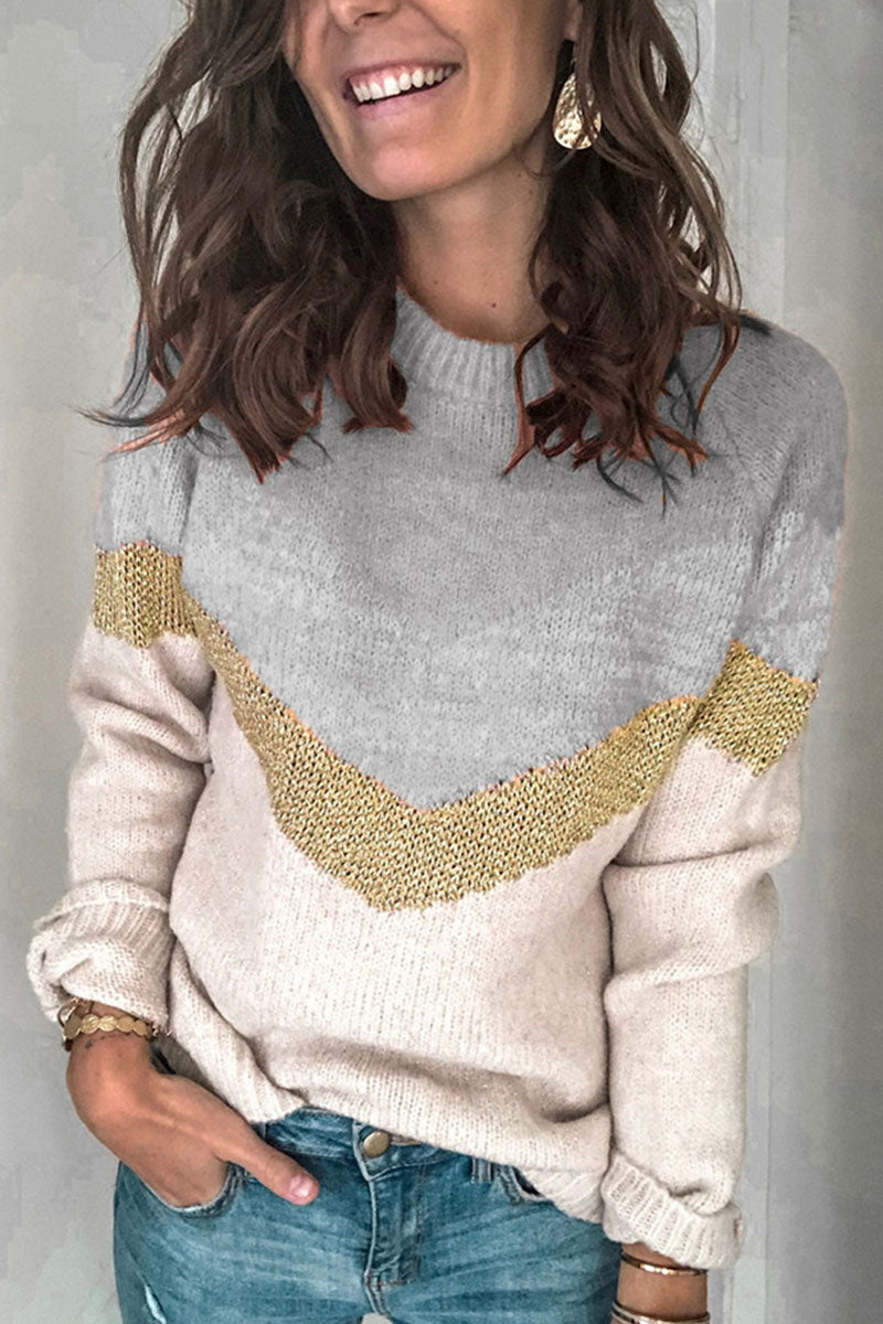 Kaynafashions - Fashion Street Patchwork O Neck Sweaters(5 colors)