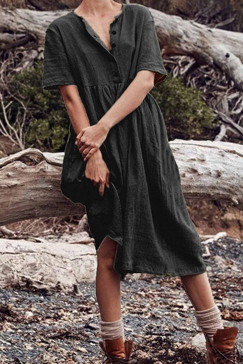 Kaynafashions - Casual Solid Patchwork O Neck A Line Dresses(5 Colors)