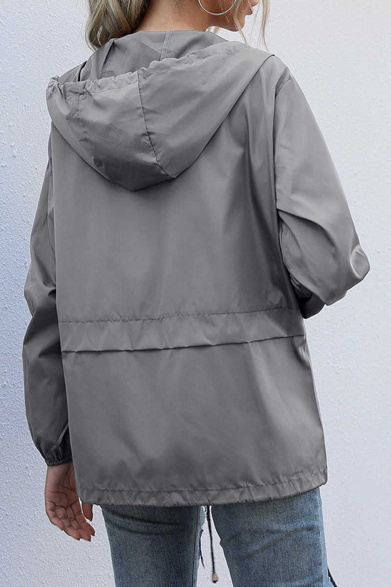 Kaynafashions - Casual Solid Zipper Hooded Collar Outerwear