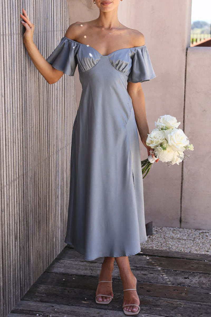 Kaynafashions - Elegant Solid Flounce V Neck A Line Dresses(3 Colors)