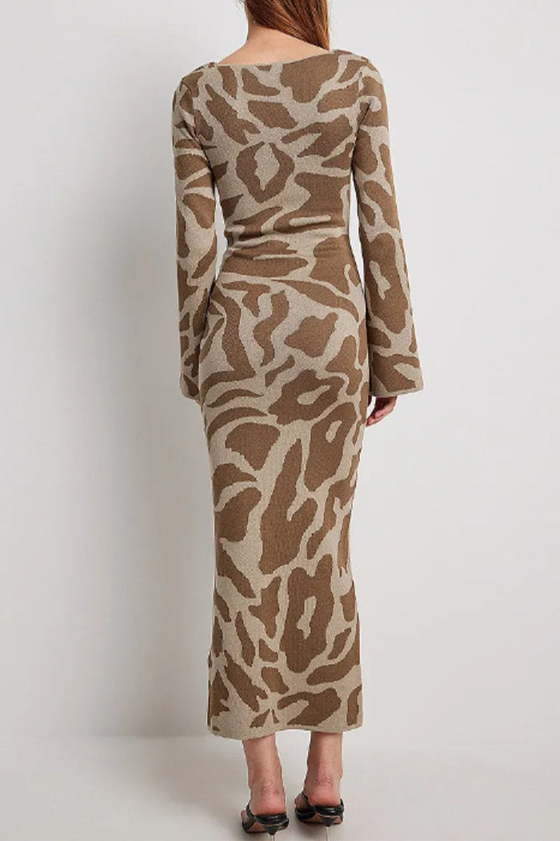 Kaynafashions - Casual Animal Print Contrast O Neck A Line Dresses(4 Colors)