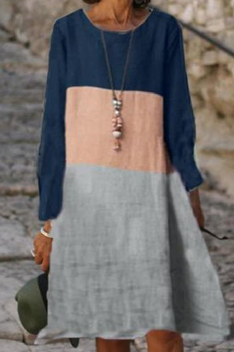 Kaynafashions - Casual Solid Patchwork O Neck Straight Dresses