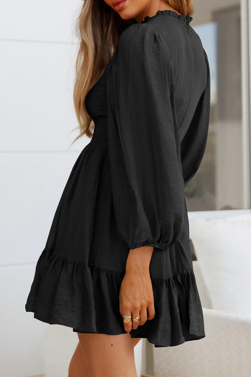 Kaynafashions - Fashion Solid Flounce O Neck Long Sleeve Dresses(11 colors)