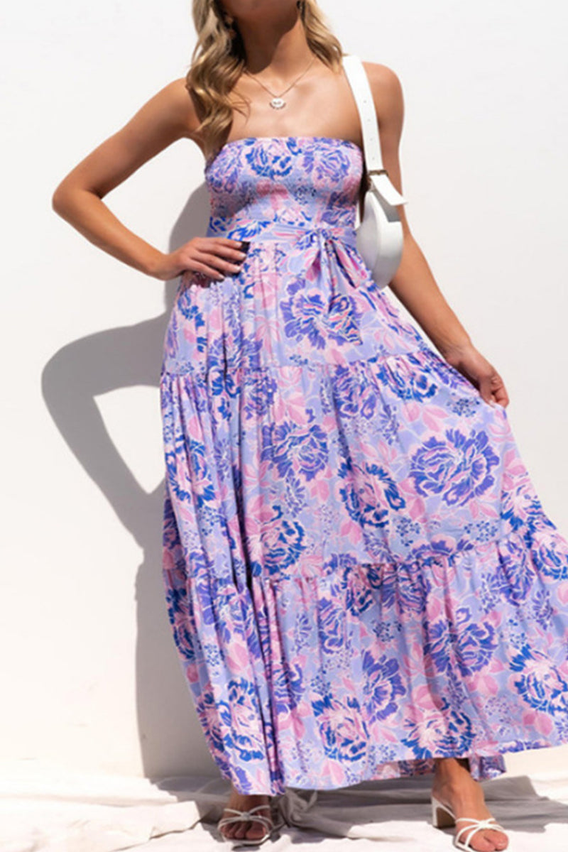 Kaynafashions - Elegant Floral Patchwork Strapless A Line Dresses