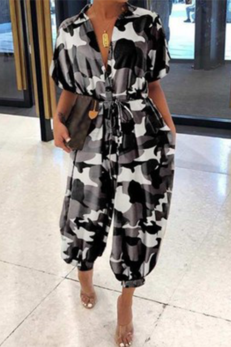 Kaynafashions - Casual Print Patchwork V Neck Harlan Jumpsuits(9 Colors)