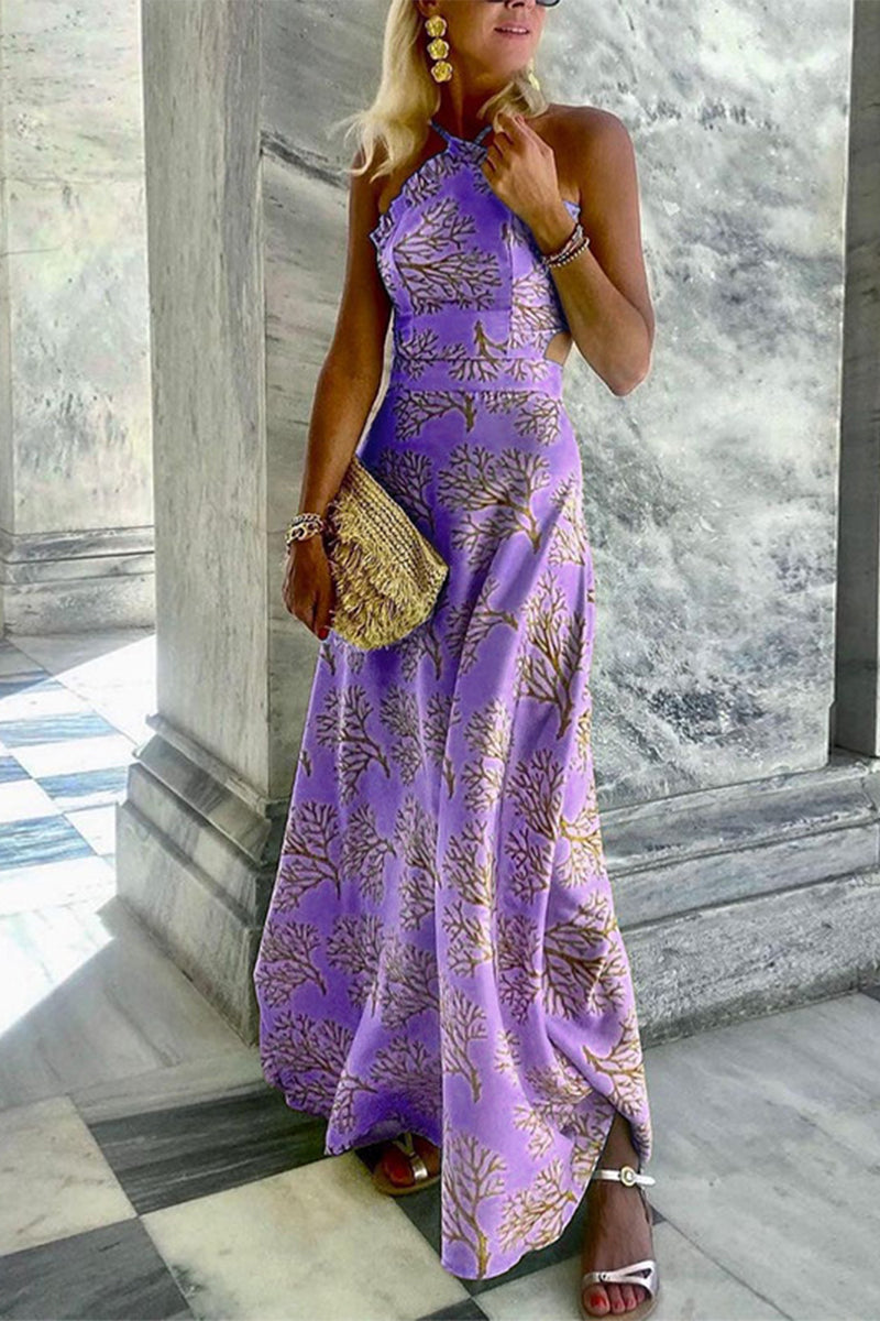 Kaynafashions - Sexy Print Printing Halter A Line Dresses(3 colors)