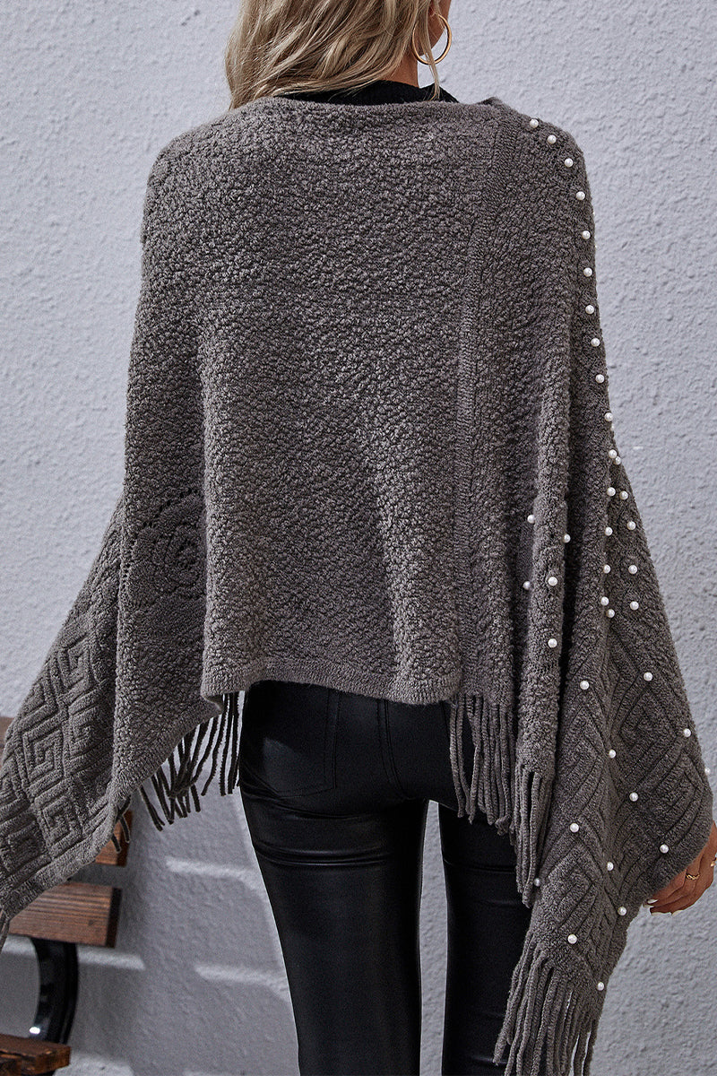Kaynafashions - Casual Solid Tassel Rivets Asymmetrical O Neck Outerwear