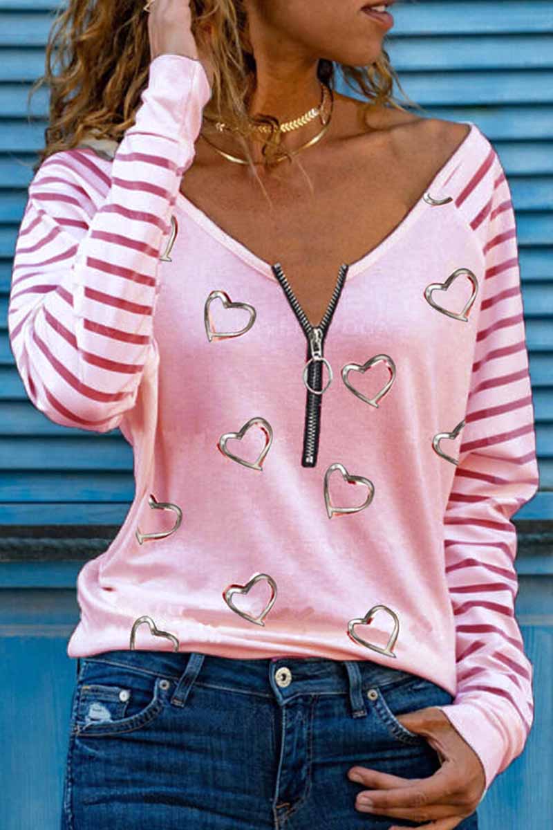 Kaynafashions - Casual Print Patchwork V Neck Tops